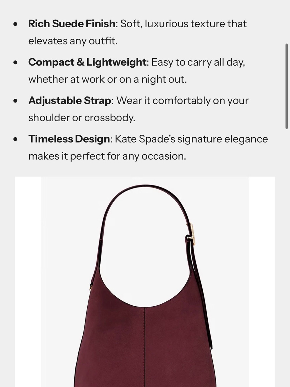 Kate Spade New York Burgundy Suede Hobo Shoulder Bag | Genuine Leather Trim - Picture 10 of 10